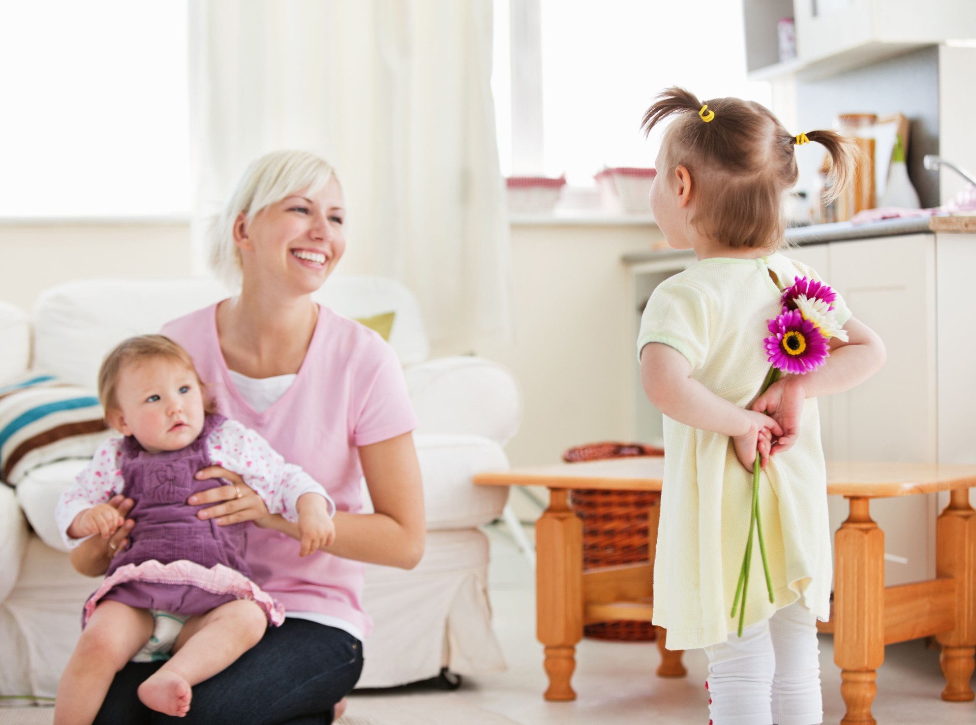 Delighted mother get surprise by her daughters